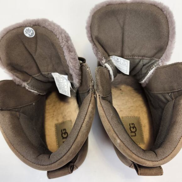 UGG Valory Mole Brown Suede Leather Wedge Boot Women Size 8 Waterproof Lace Up - Picture 6 of 9